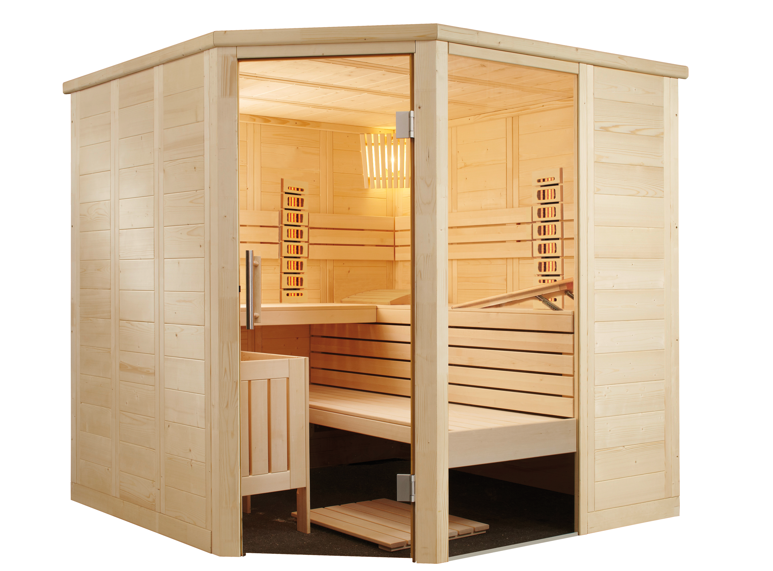 Harvia Alaska Corner Infra+ | Massivsauna Infrarot Fichtenholz Innensauna Bausatz | 206 x 206 x 204 cm (B/T/H)
