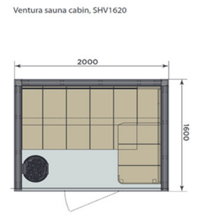 Harvia Ventura 1620 | Innensauna Fichtenholz Bausatz | 200 x 160 x 210 cm (B/T/H) | SHV1620 / SHV1620L