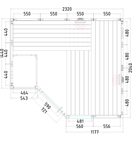 Harvia Arktis Infra+ | Massivsauna Infrarot Fichtenholz Innensauna Bausatz | 232 x 206 x 204 cm (B/T/H)