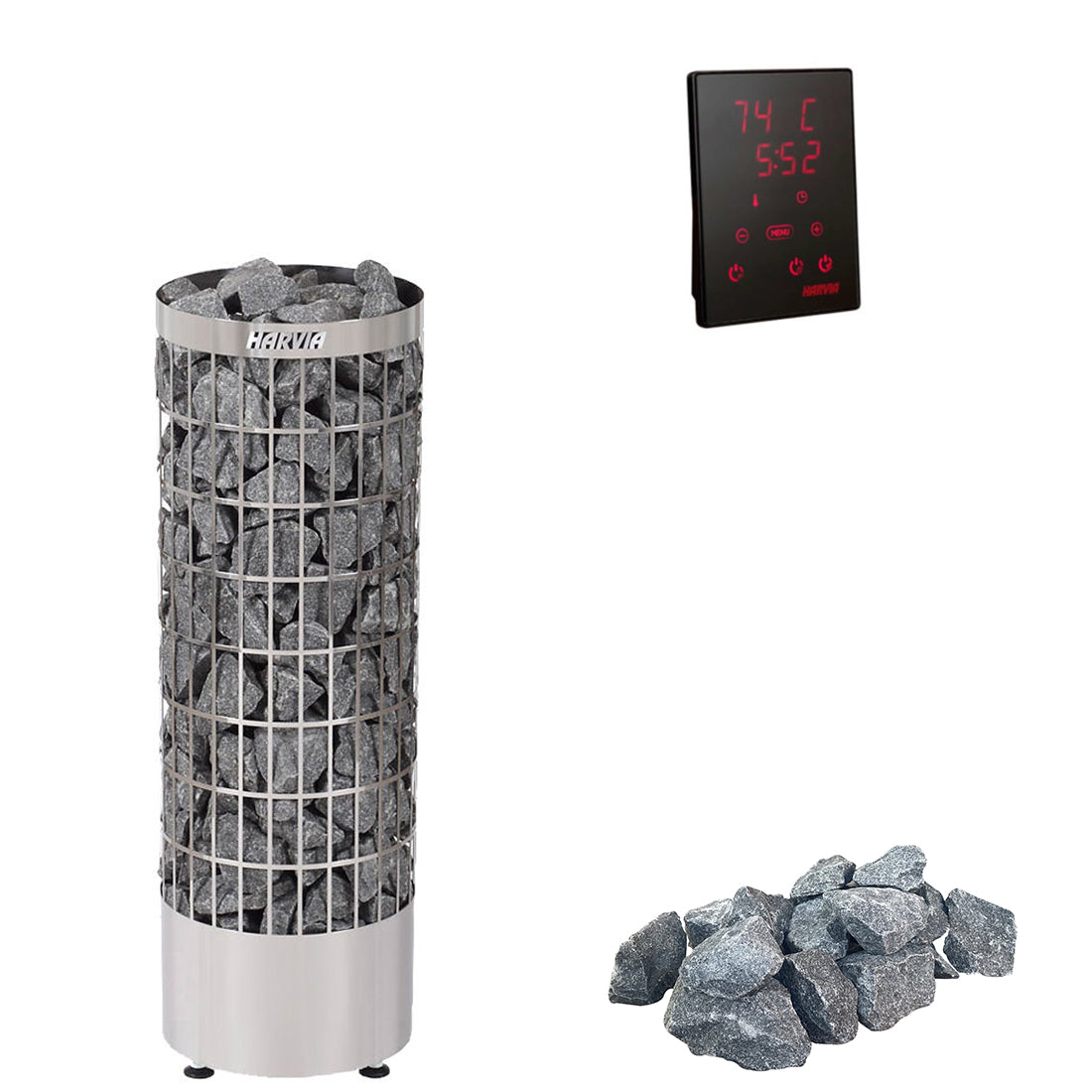 Harvia Cilindro E | Elektro Saunaofen Set mit Harvia CX110 Bedienfeld + Saunasteine | 6,8 kW / 9 kW