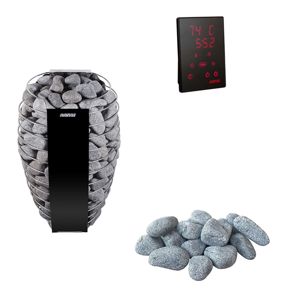 Harvia Spirit E | Elektro Saunaofen Set mit Harvia CX110 Bedienfeld + Saunasteine | 6 kW / 9 kW