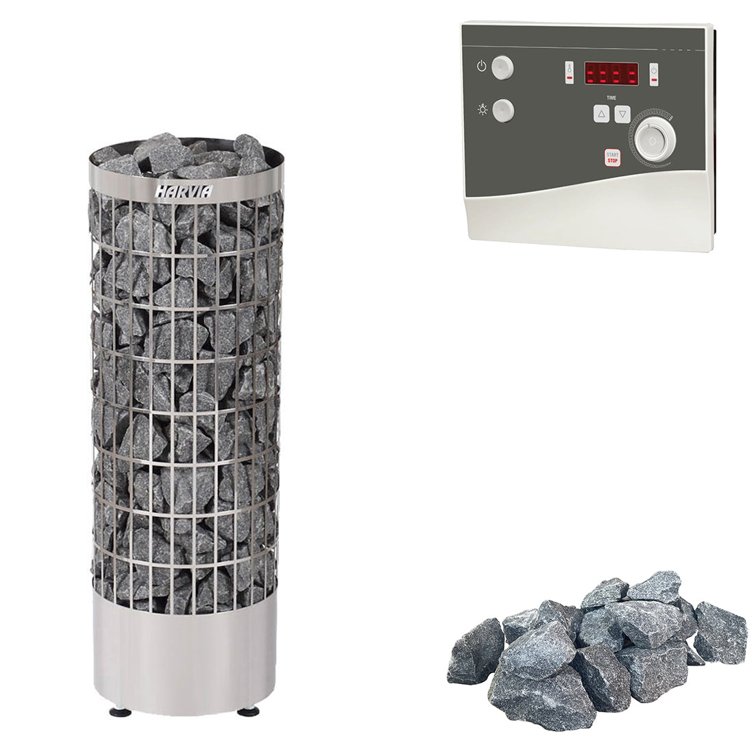 Harvia Cilindro E | Elektro Saunaofen Set mit sentiotec K4 Next Saunasteuerung + Saunasteine | 6,8 kW / 9 kW